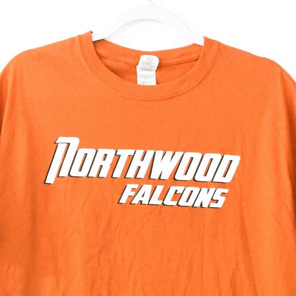 Gildan Mens Orange T-Shirt Graphic Northwood Falcons Crew Casual Short Sleeve L - Picture 3 of 5